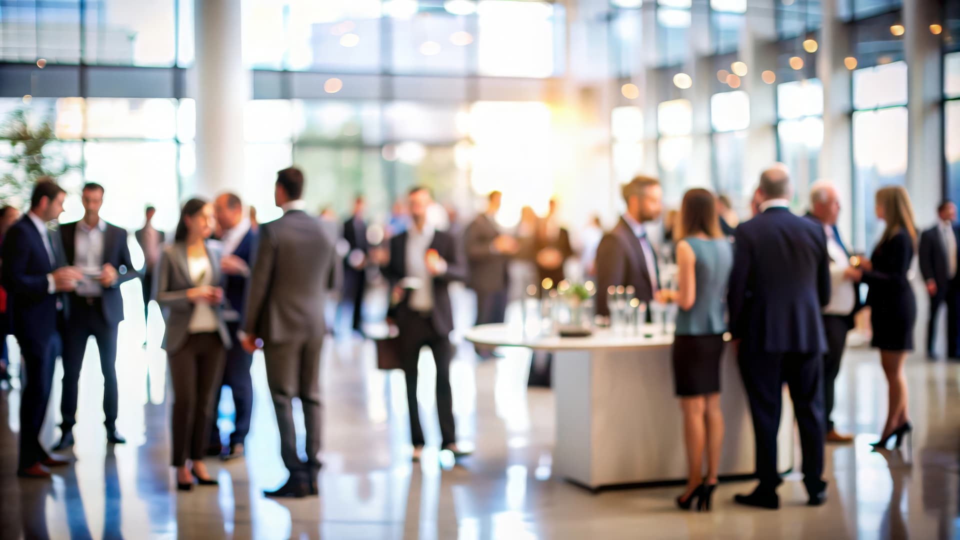 Image floue d'un groupe de personnes debout lors d'un événement de réseautage