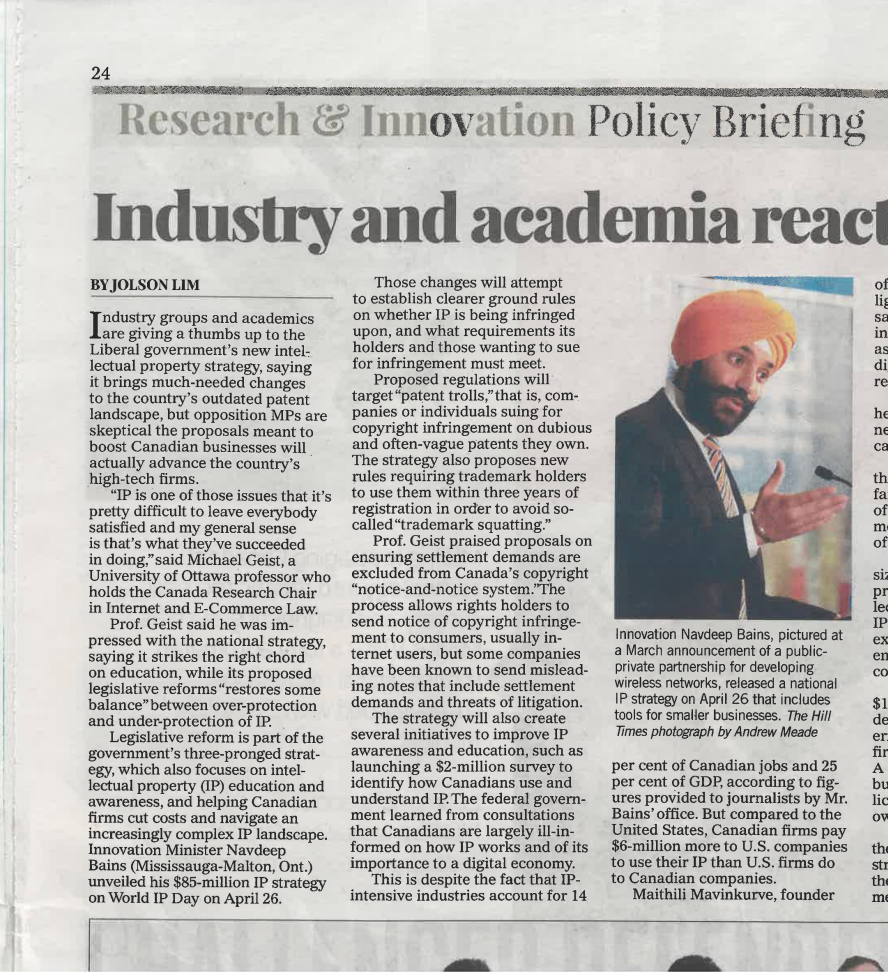 Un article de journal sur la note d'orientation dans la section Recherche et innovation